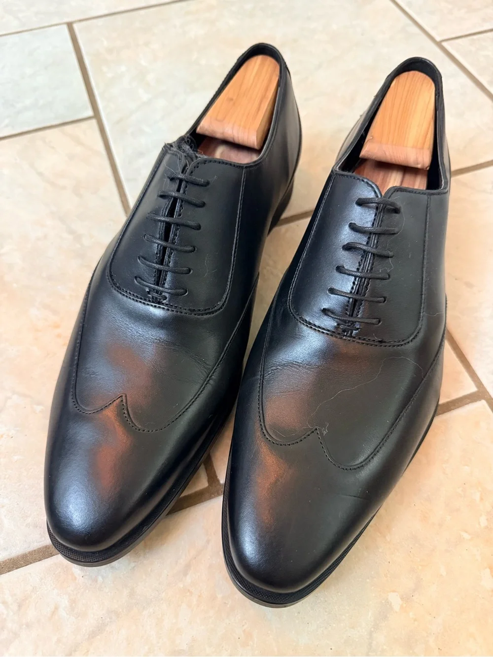 Zara Man Men’s Black Leather Wingtip Oxford Dress Shoes EU 43 US 10